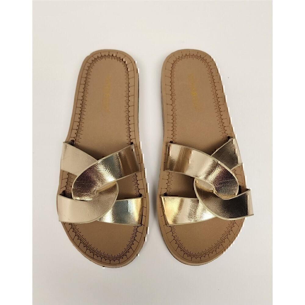 Bamboo Gold Metallic Flat Sandals Size 5.5